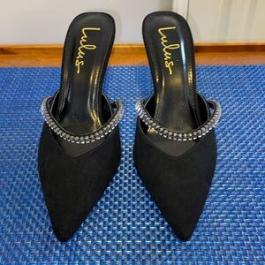Lulus Frankee Black pointed toe rhinestone mules, sz.7.5, NWOT